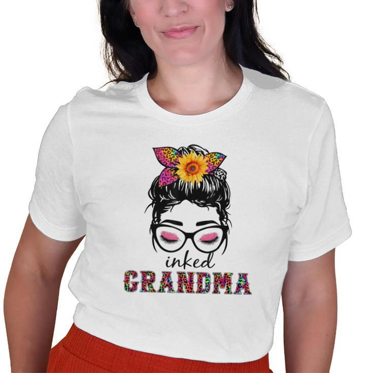 Inked Grandma Messy Bun Mom Life Leopard Mom Old Women T-shirt