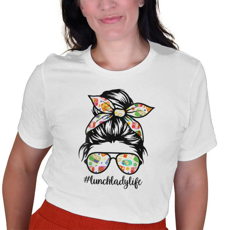Lunch Lady Messy Hair Woman Bun Lunch Lady Life Old Women T-shirt