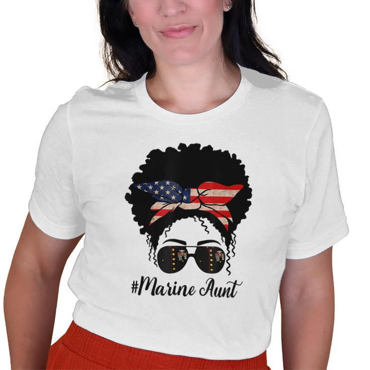 Marine Life Marine Military Aunt Messy Bun Black Womens Old Women T-shirt