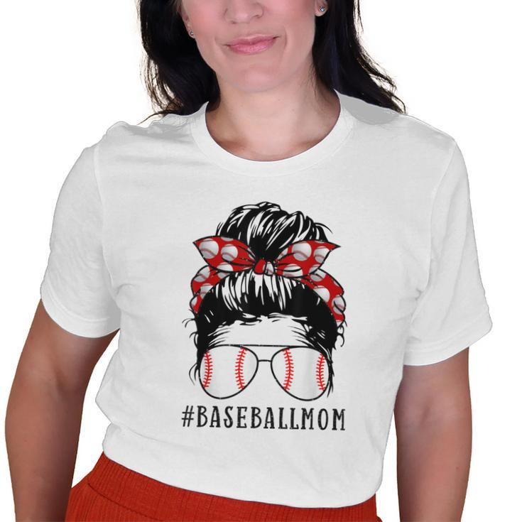 Mom Life Softball Baseball Mom Messy Bun Womens Old Women T-shirt