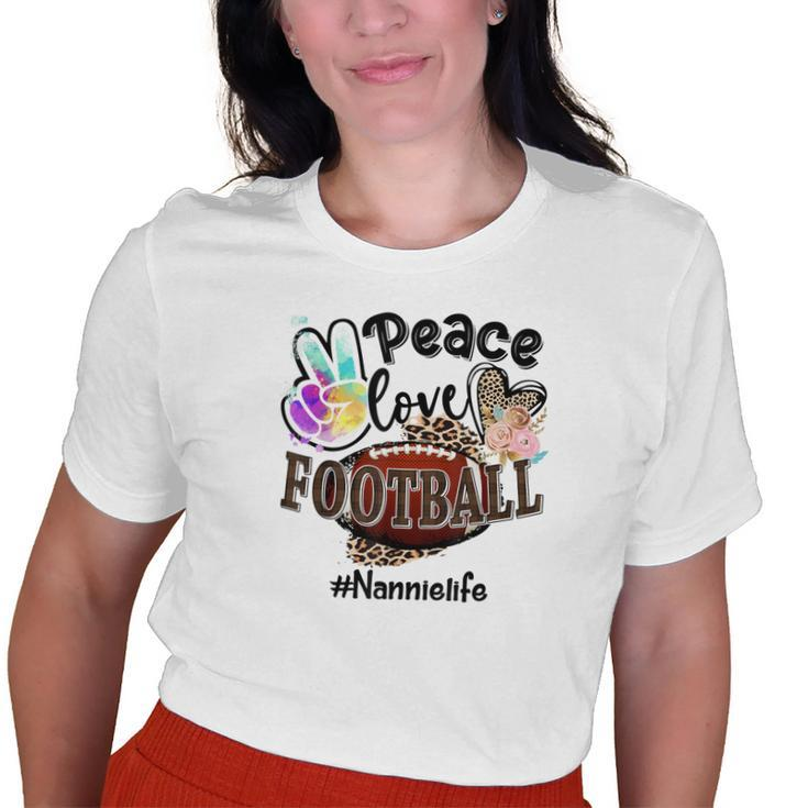 Peace Love Football Nannie Life Mom Grandma Leopard Old Women T-shirt