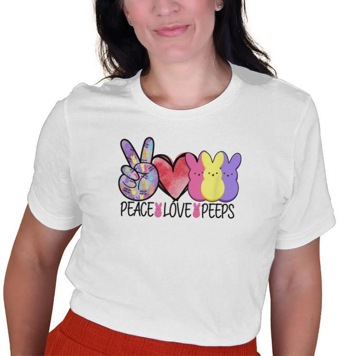 Peace Love Peeps Easter Bunny Womens Kids Teacher Old Women T-shirt