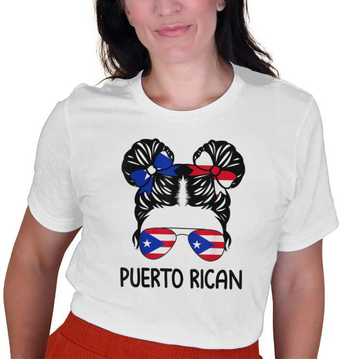 Puerto Rican Girl Messy Hair Puerto Rico Pride Womens Kids Old Women T-shirt