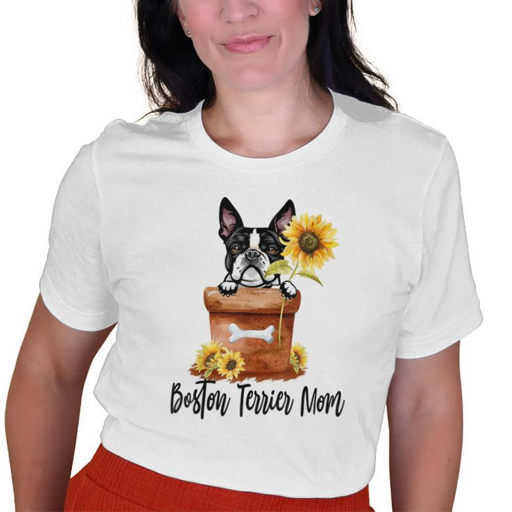 Sunflower Boston Terrier Mom Dog Lover Old Women T-shirt