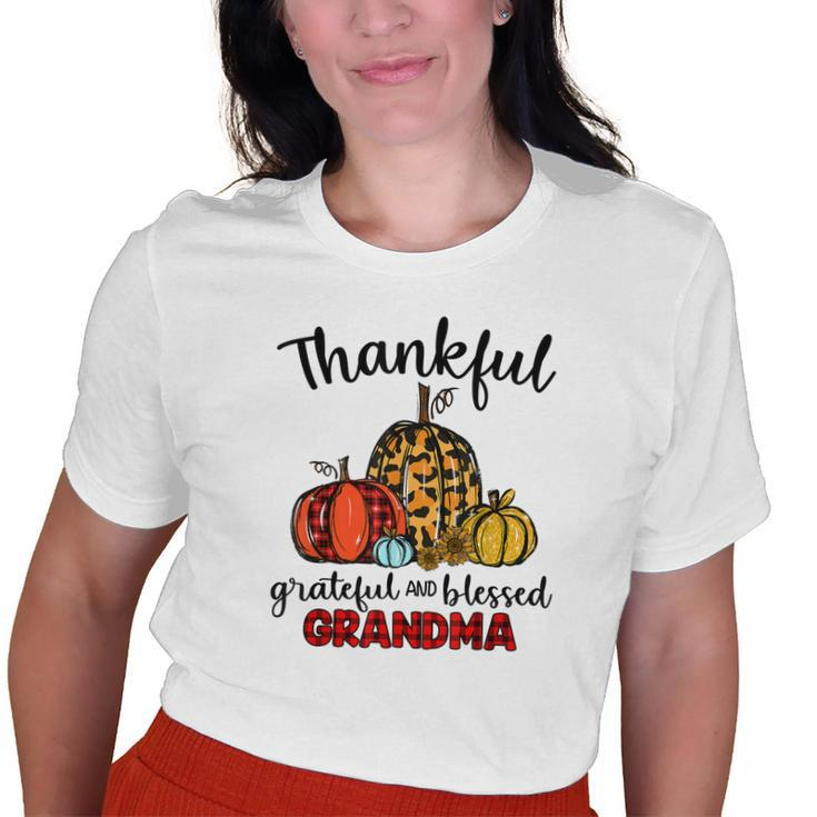 Thankful Grateful Blessed Grandma Pumpkin Leopard Plaid Old Women T-shirt