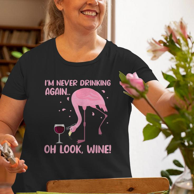 Flamingo Pink Bird Wine Drinking Old Women T-shirt Gifts for Old Women
