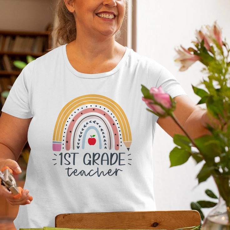 First Grade Teacher Boho Rainbow 1St Grade Teacher Womens Old Women T-shirt Gifts for Old Women