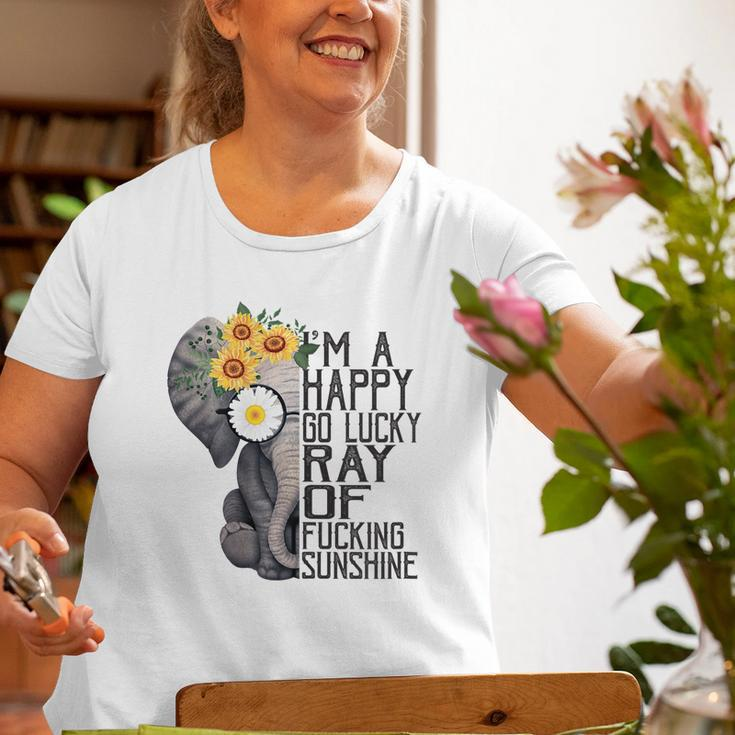 Im A Happy Go Lucky Ray Of Fucking Sunshine Hippie Elephant Old Women T-shirt Gifts for Old Women