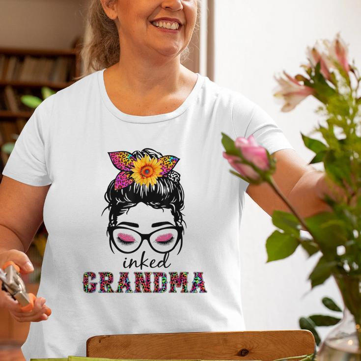 Inked Grandma Messy Bun Mom Life Leopard Mom Old Women T-shirt Gifts for Old Women