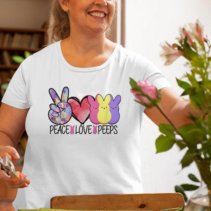 Peace Love Peeps Easter Bunny Womens Kids Teacher Old Women T-shirt Gifts for Old Women