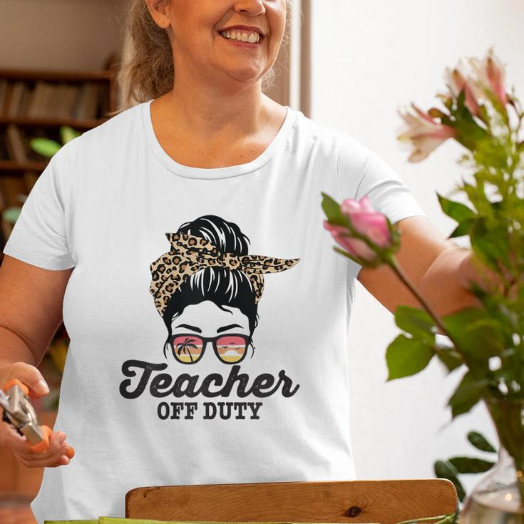Teacher Off Duty Leopard Messy Bun Glasses Old Women T-shirt Gifts for Old Women