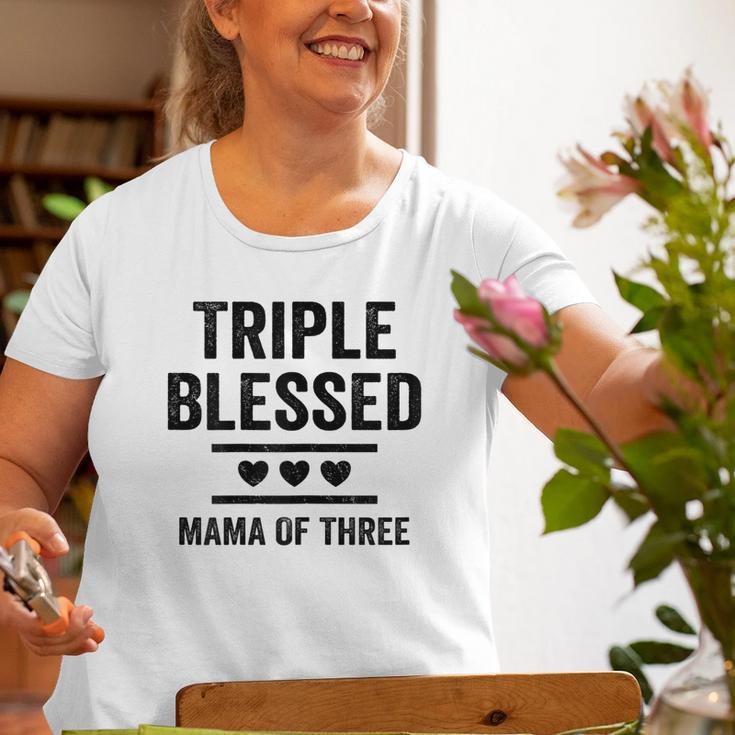 Triple Blessed Mama Of Three Boys Girls Kids Blessed Mom Old Women T-shirt Gifts for Old Women