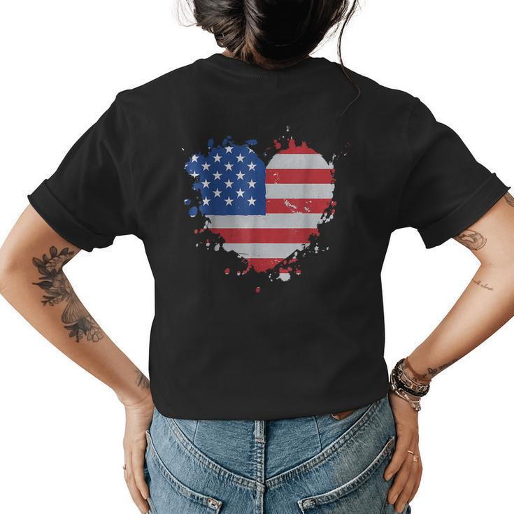 America Love Flag Usa Heart 4Th Of July American Proud Girl  Women's Crewneck Short Sleeve Back Print T-shirt