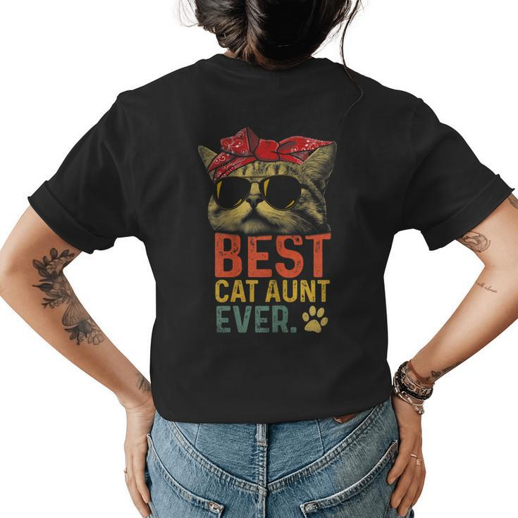 Best Cat Aunt Ever Vintage Cat Lover Cool Sunglasses Funny Gift For Womens Womens Back Print T-shirt