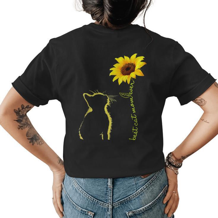 Best Cat Mom Ever Sunflower Floral Branch Cat Lover Mom Womens Back Print T-shirt