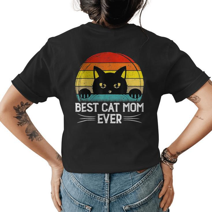 Best Cat Mom Ever Vintage Retro Funny Mothers Day Cat Women Womens Back Print T-shirt