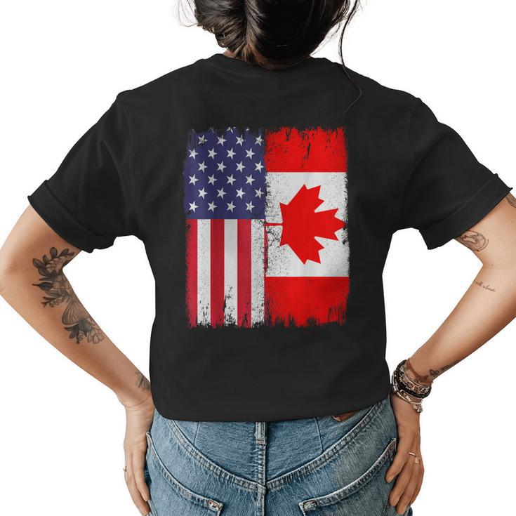 Canadian Canada Heritage Proud Half Canadian American Flag  Women's Crewneck Short Sleeve Back Print T-shirt
