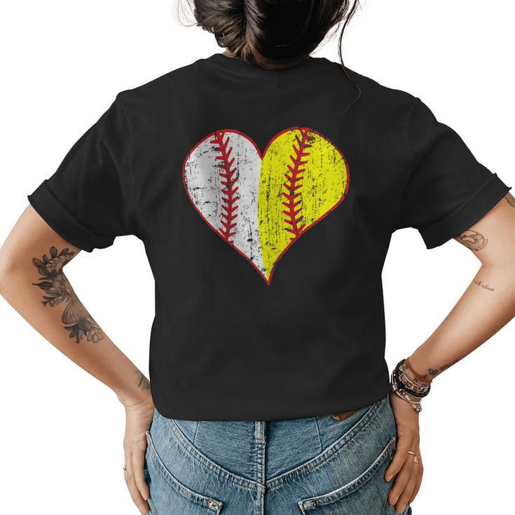 Cute Love Baseball Fast Pitch Softball Heart Baseball Mom Women's T-shirt Back Print