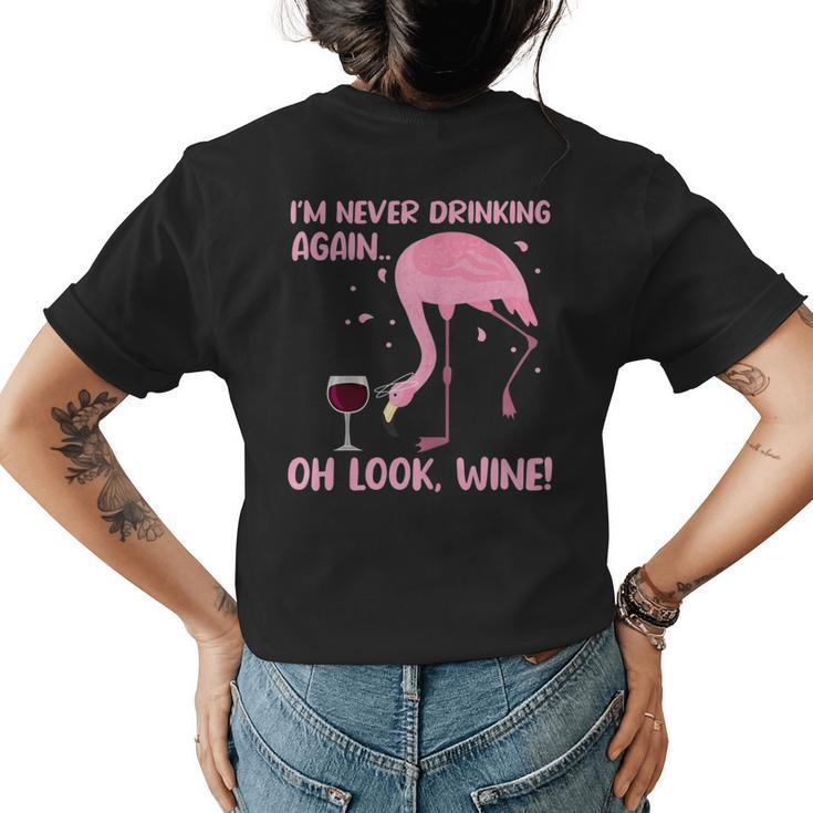 Flamingo Pink Bird Wine Drinking Women's T-shirt Back Print