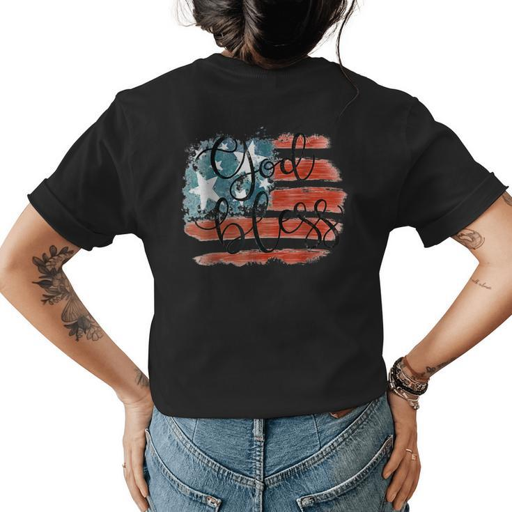 God Bless America Retro American Flag 4Th Of July Patriotic  Women's Crewneck Short Sleeve Back Print T-shirt