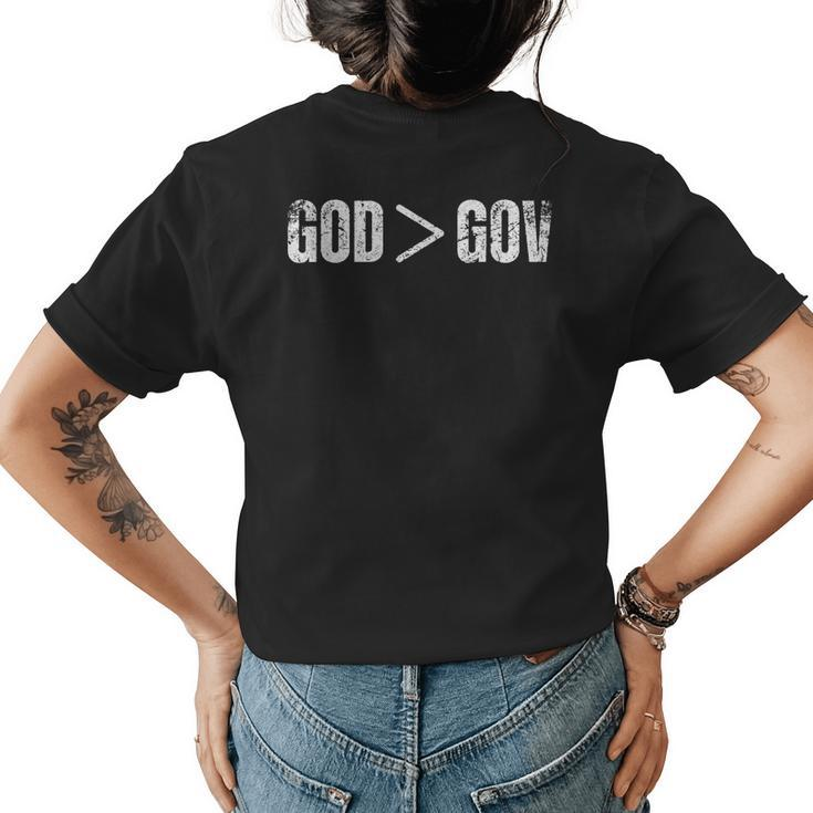 God Is Greater Than Gov Vintage Distressed Anti Government  Women's Crewneck Short Sleeve Back Print T-shirt