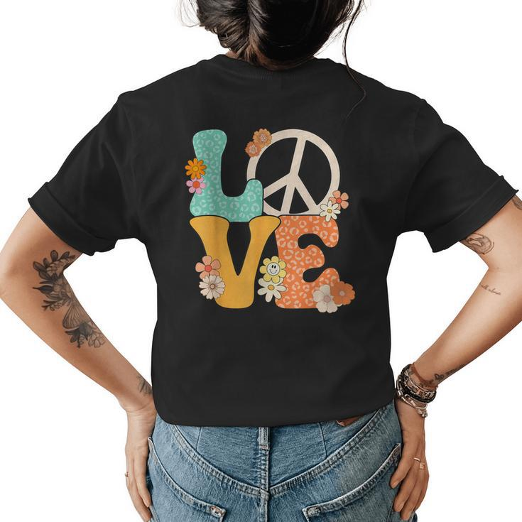 Peace Sign Love 60S 70S Costume Groovy Hippie Theme Party  Women's Crewneck Short Sleeve Back Print T-shirt