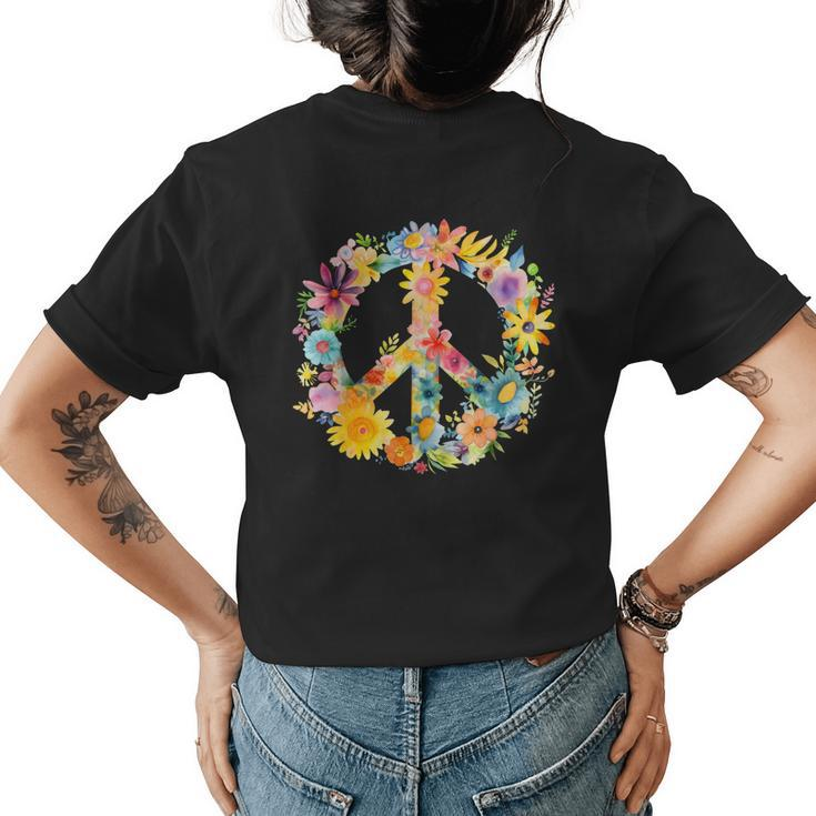 Peace Sign World Love Flowers Hippie Groovy Vibes Colorful  Womens Back Print T-shirt