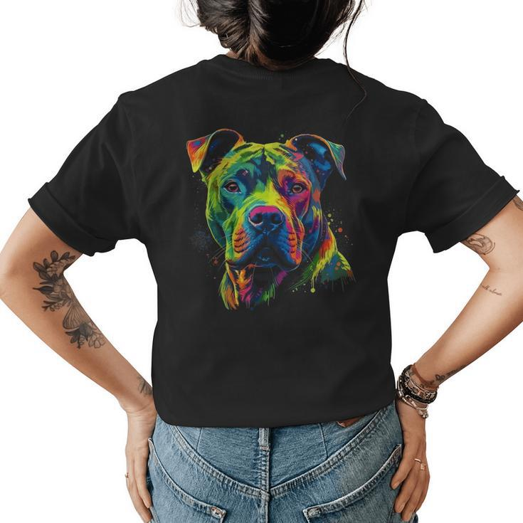 Pit Bull Mom Dog Lover Colorful Artistic Pitbull Owner Women  Women's Crewneck Short Sleeve Back Print T-shirt