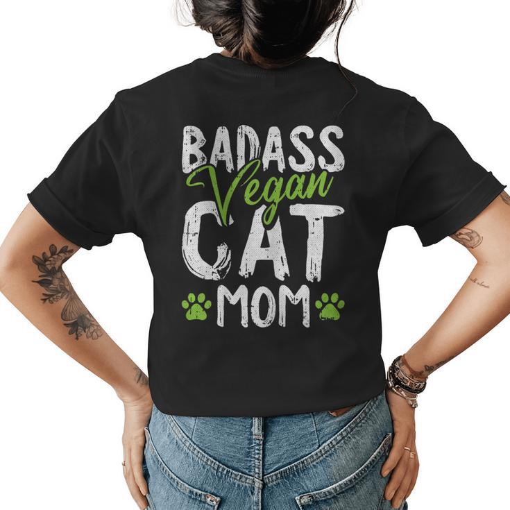 Vegan Cat Mom Mothersday Badass Mama Paw Print Kitten Lover Women's T-shirt Back Print