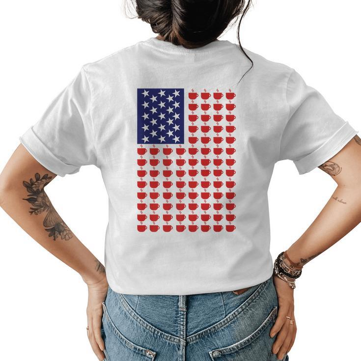 American Morning Patriotic American Flag Coffee Cup Pattern   Womens Back Print T-shirt