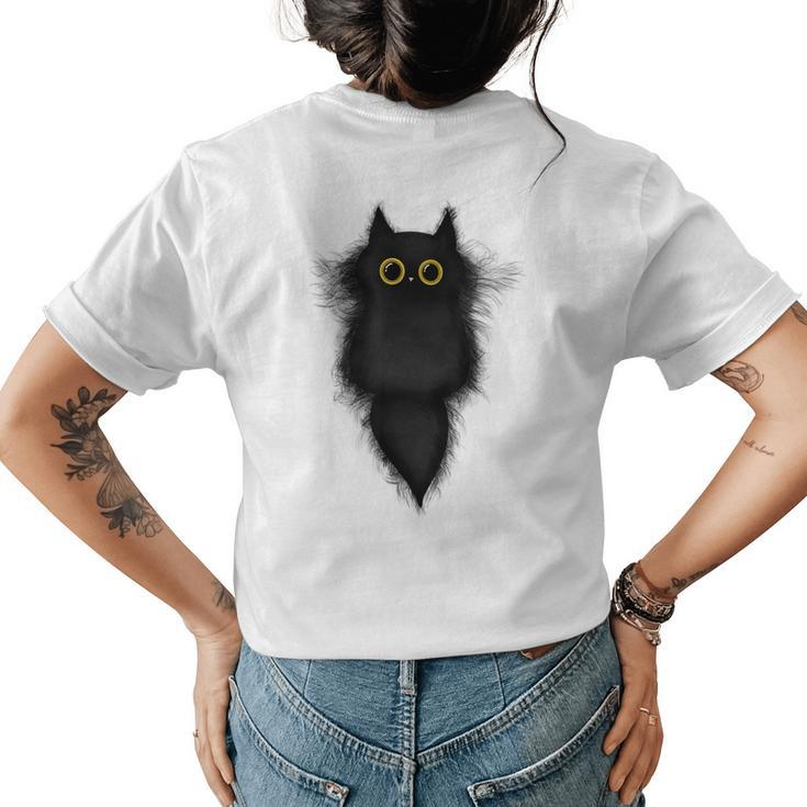 Cute Funny Black Cat Yellow Eyes Cat Lover Cat Mom Cat Dad  Women's Crewneck Short Sleeve Back Print T-shirt