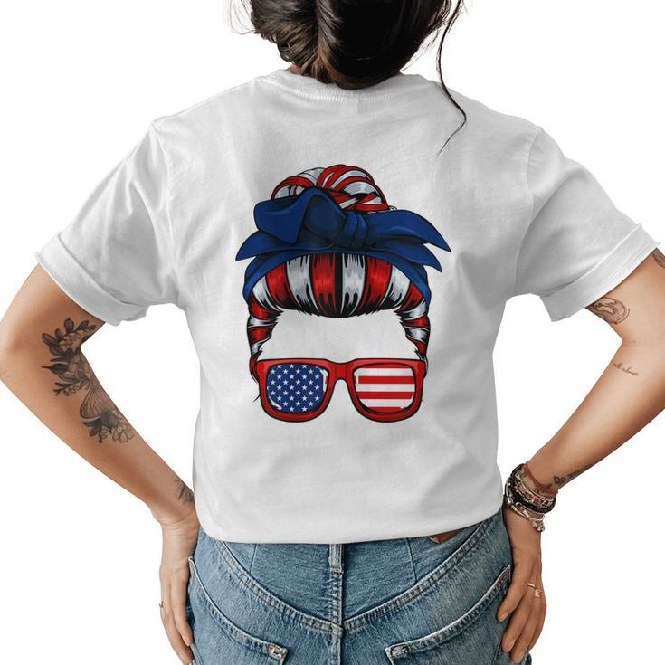 Messy Bun American Flag 4Th Of July Patriotic Mom Women's T-shirt Back Print