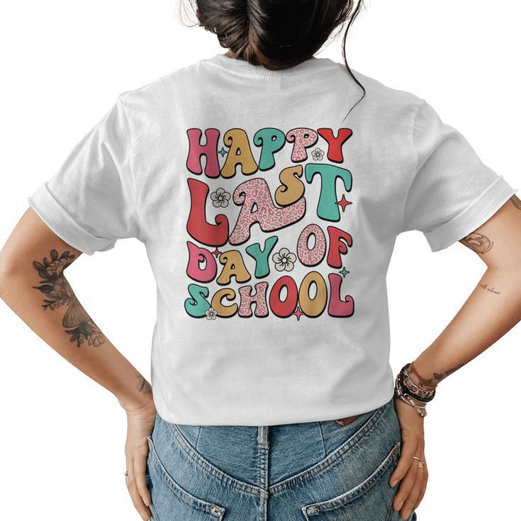 Retro Groovy Happy Last-Day Of School Leopard Teacher Kids  Womens Back Print T-shirt