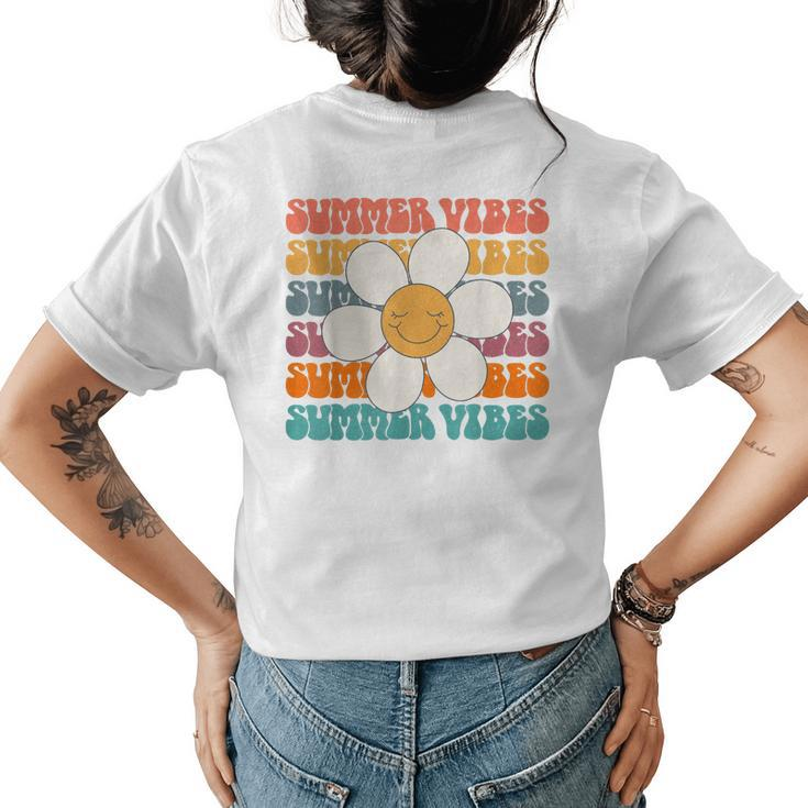 Retro Groovy Summer Vibes Party Daisy Flower Vacation  Womens Back Print T-shirt
