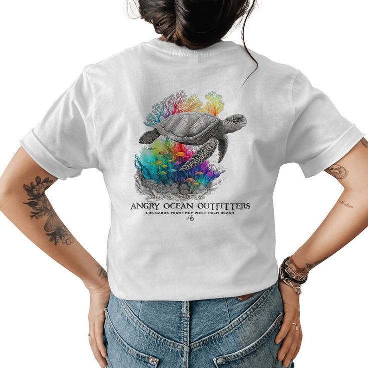 Sea Turtle Tropical Colorful Beach Ocean Travel Souvenir  Women's Crewneck Short Sleeve Back Print T-shirt