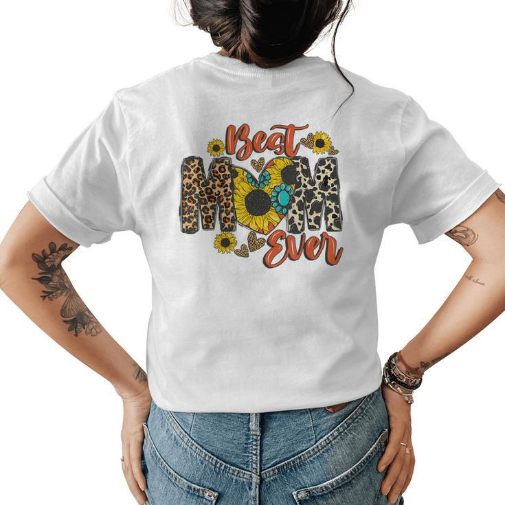 Womens Best Mom Ever Sunflower Leopard Happy Mothers Day  Womens Back Print T-shirt