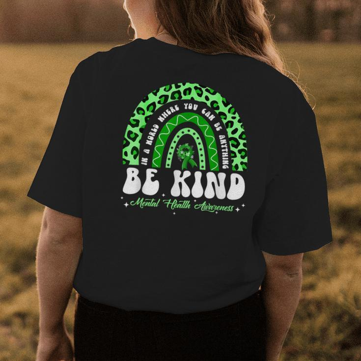 Be Kind Green Ribbon Leopard Rainbow Mental Health Awareness Womens Back Print T-shirt Unique Gifts
