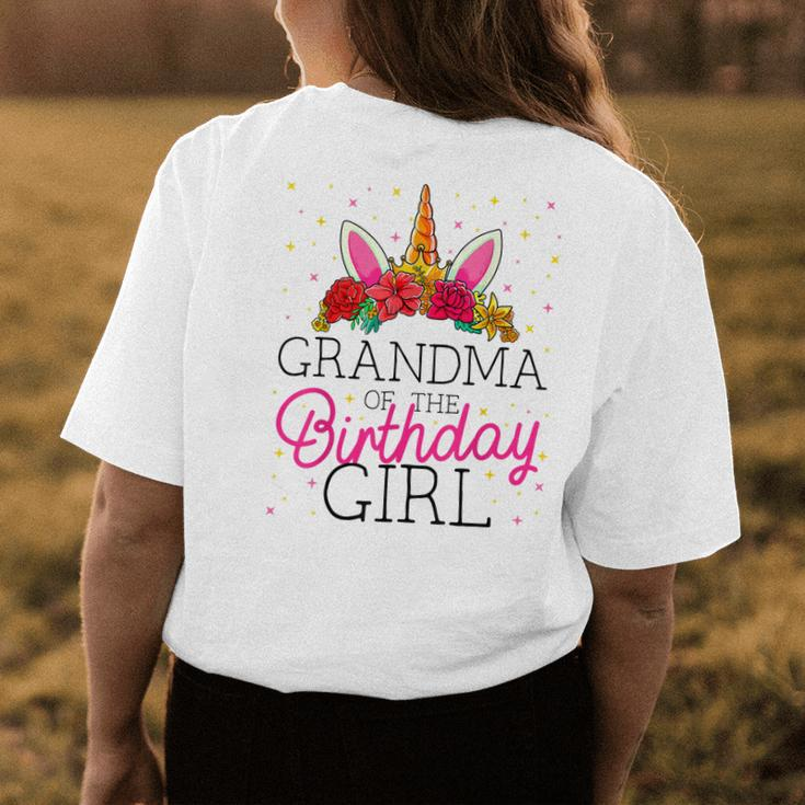 Grandma Of The Birthday Girl Grandmother Unicorn Birthday Women's T-shirt Back Print Unique Gifts