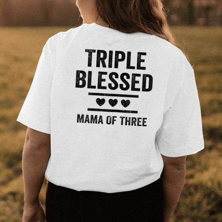 Triple Blessed Mama Of Three Boys Girls Kids Blessed Mom Women's T-shirt Back Print Unique Gifts