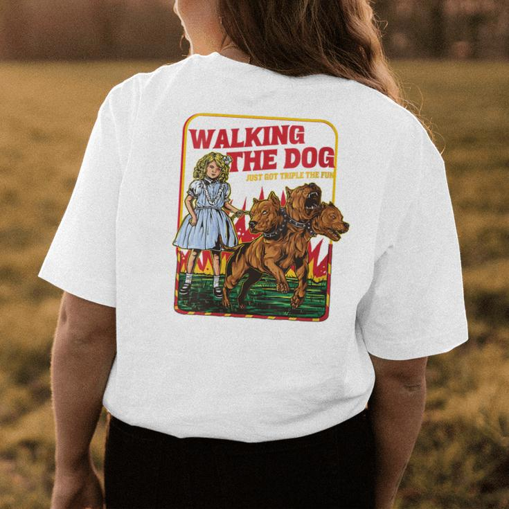 Womens Three Headed Dog Walking The Dog Just Got Triple The Fun Womens Back Print T-shirt Unique Gifts