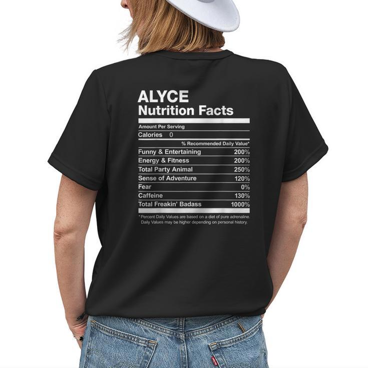 Alyce Nutrition Facts Name Named Funny Womens Back Print T-shirt Gifts for Her