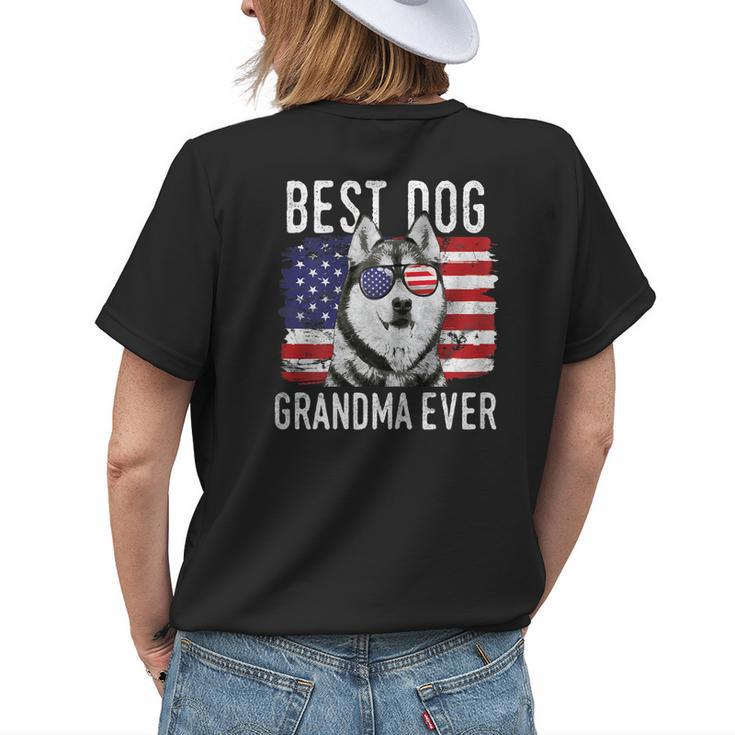 American Flag Best Dog Grandma Ever Siberian Husky Usa Women's T-shirt Back Print
