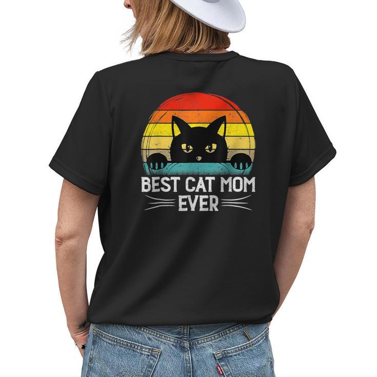 Best Cat Mom Ever Vintage Retro Funny Mothers Day Cat Women Womens Back Print T-shirt Gifts for Her