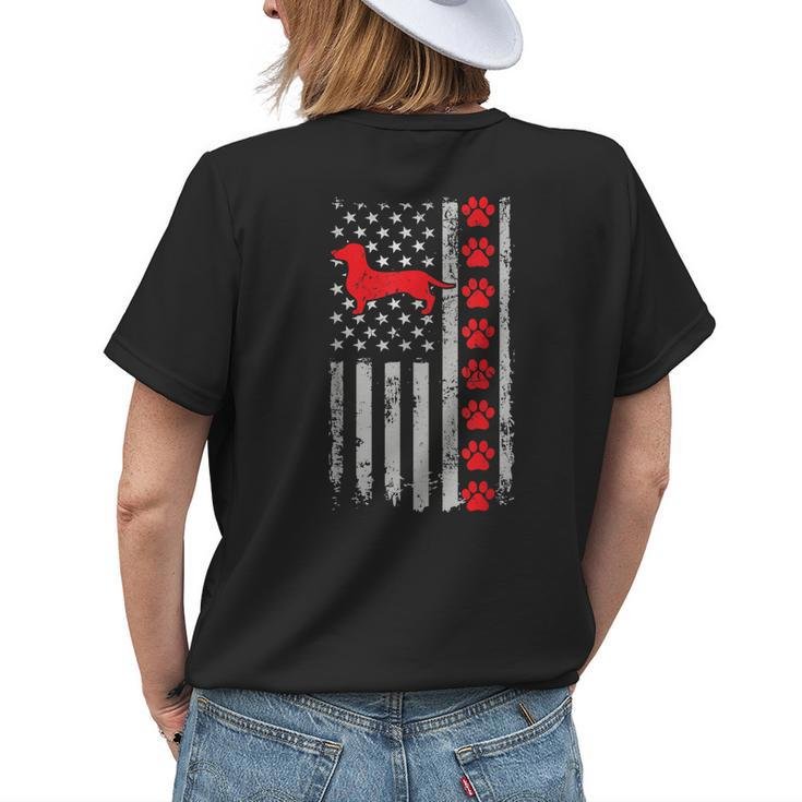 Best Firefighter Dachshund Mom Dad Ever Us Flag Dog Paws Womens Back Print T-shirt Gifts for Her