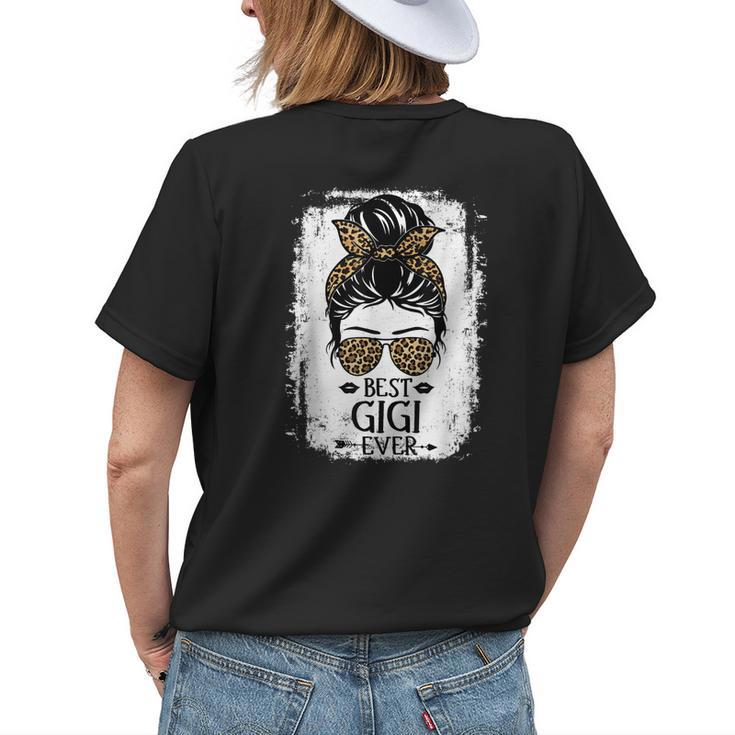 Best Gigi Ever Women Messy Bun Leopard Decor Grandma Womens Back Print T-shirt Gifts for Her