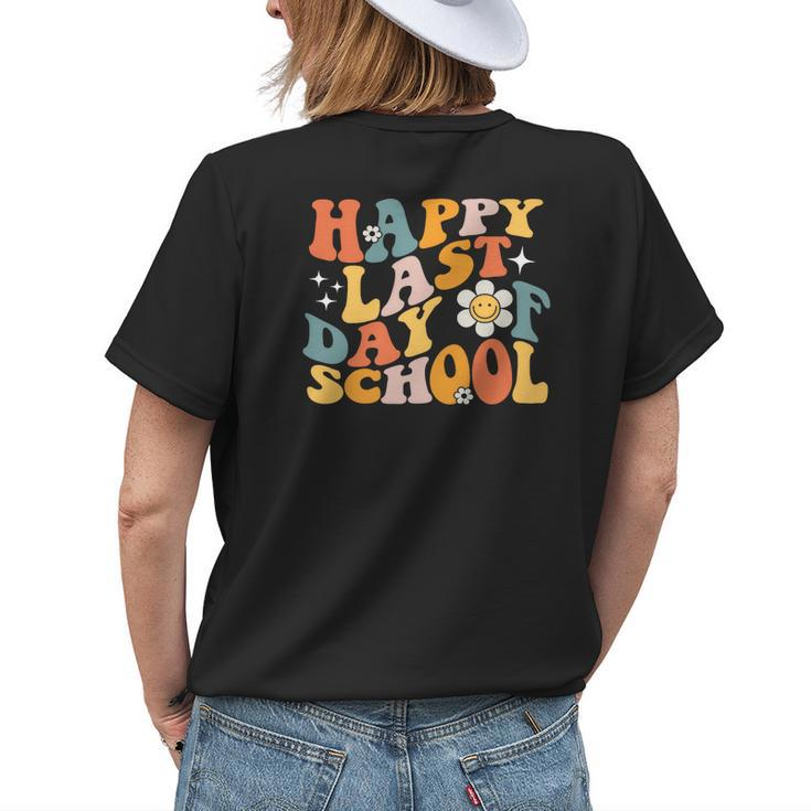 Happy Last Day Of School Groovy Teacher Student Kids Gifts Womens Back Print T-shirt Gifts for Her