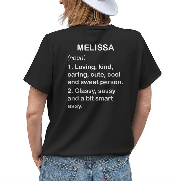 Melissa Definition Personalized Custom Name Loving Kind Womens Back Print T-shirt Gifts for Her