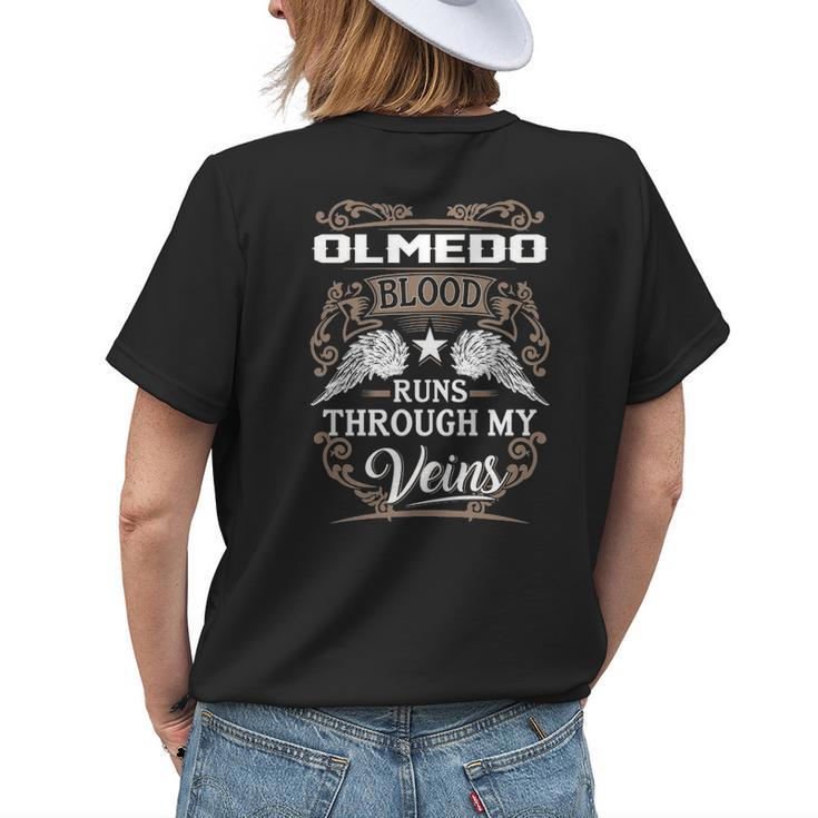 Olmedo Name Gift Olmedo Blood Runs Through My Veins Womens Back Print T-shirt Gifts for Her