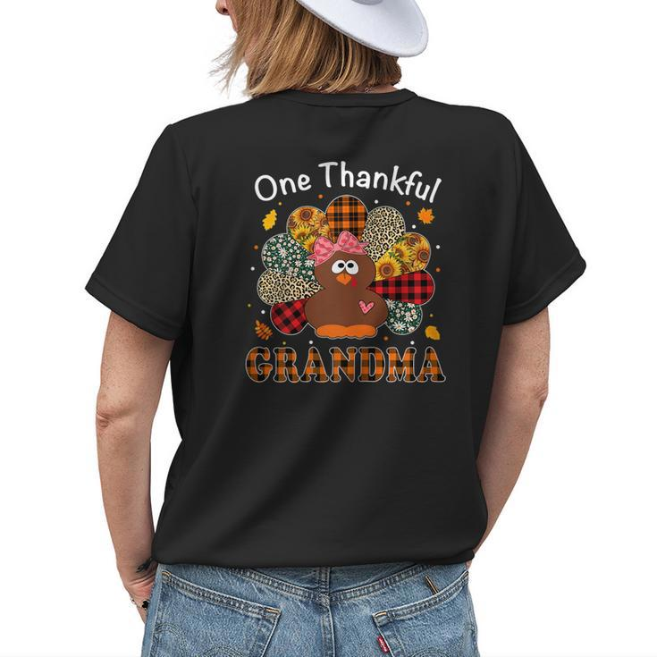 One Thankful Grandma Floral Leopard Turkey Thanksgiving Women's T-shirt Back Print