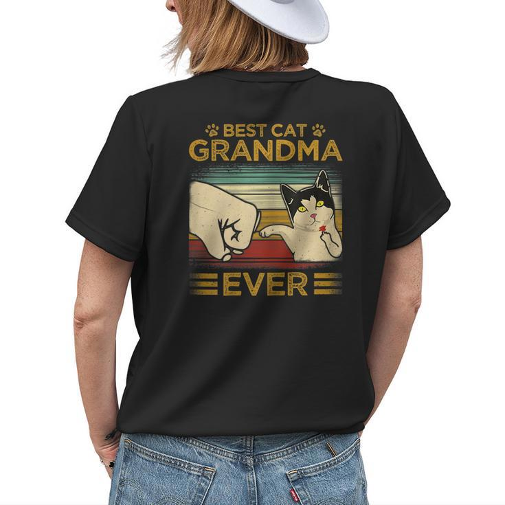 Retro Vintage Best Cat Grandma Ever Fist Bump Mothers Day Gift For Womens Womens Back Print T-shirt